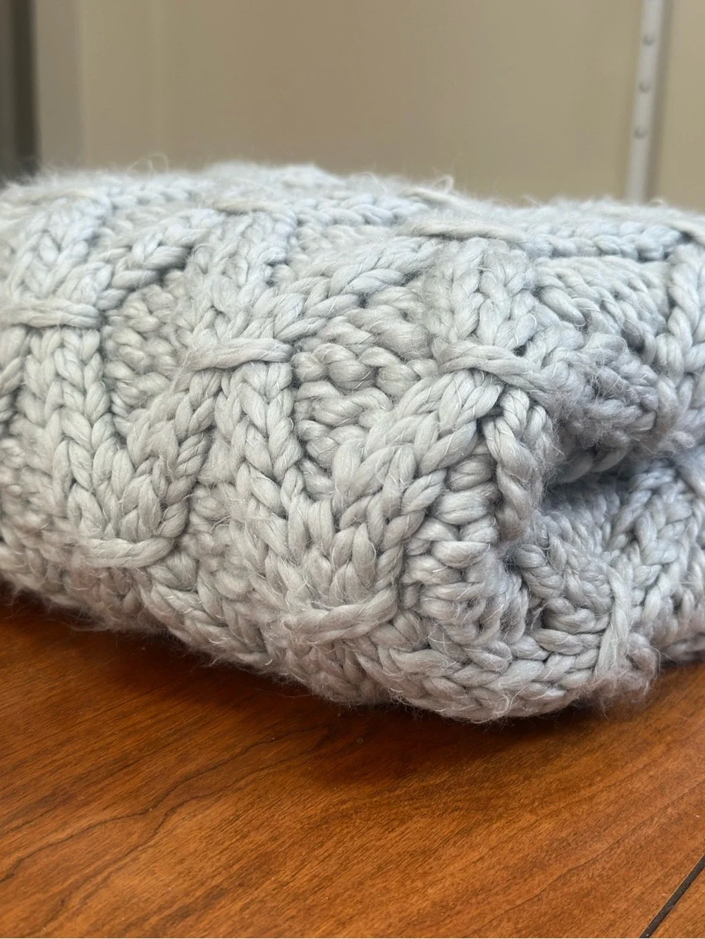 RH Baby & Child Chunky Hand-Knit Stroller Blanket Ash Gray Wool Blend 31x45